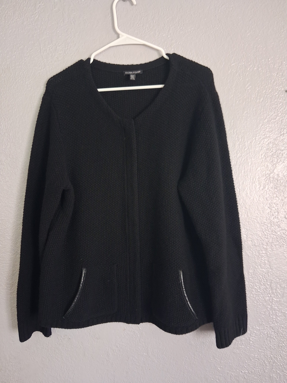 EILEEN FISHER Black Textured Supersoft Yak Merino Leather Trim XL